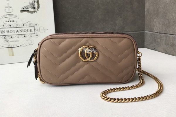 Replica Gucci 546581 GG Marmont mini chain bag Apricot Matelasse chevron leather