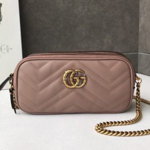 Replica Gucci 546581 GG Marmont mini chain bag Pink Matelasse chevron leather