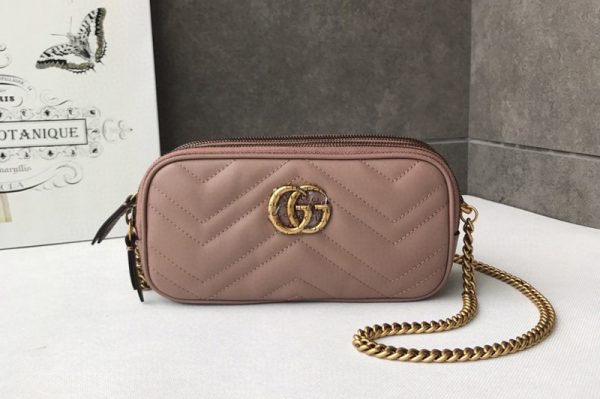 Replica Gucci 546581 GG Marmont mini chain bag Pink Matelasse chevron leather