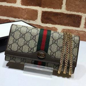 Replica Gucci 546592 Ophidia GG chain wallet in Beige/ebony GG Supreme canvas