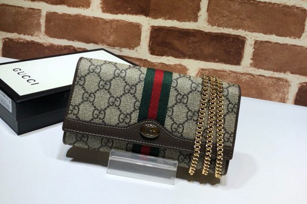 Replica Gucci 546592 Ophidia GG chain wallet in Beige/ebony GG Supreme canvas