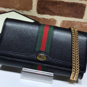 Replica Gucci 546592 Ophidia GG chain wallet in Black Leather