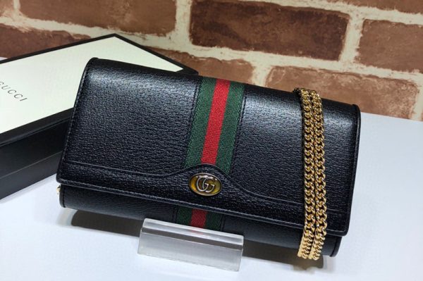 Replica Gucci 546592 Ophidia GG chain wallet in Black Leather