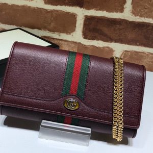 Replica Gucci 546592 Ophidia GG chain wallet in Burgundy Leather