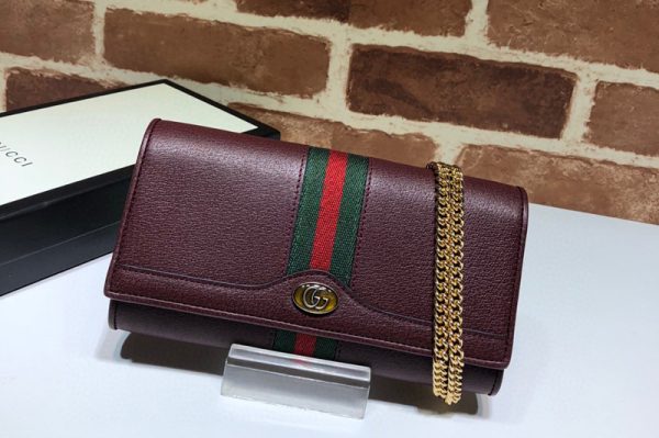 Replica Gucci 546592 Ophidia GG chain wallet in Burgundy Leather