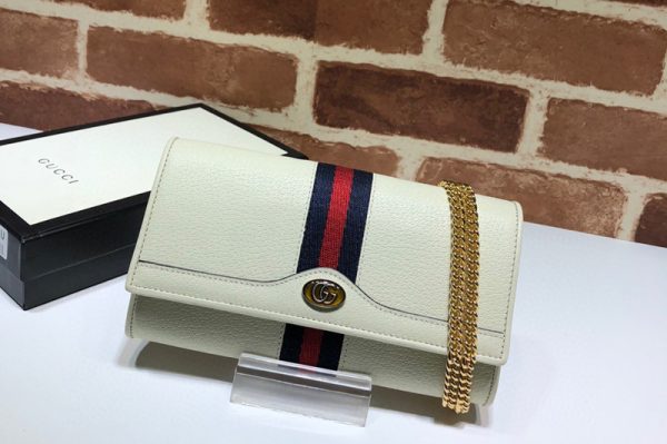 Replica Gucci 546592 Ophidia GG chain wallet in White Leather