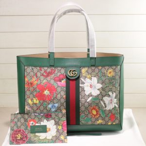 Replica Gucci 547947 Ophidia GG Flora medium tote Bag in Beige/ebony GG Supreme canvas