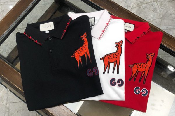 Replica Men Gucci ‎548334 Oversize T-shirt with deer patch Black/Red/White Color