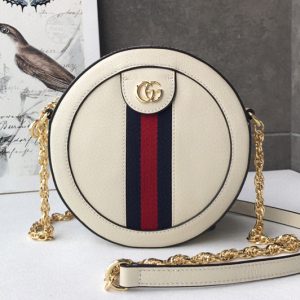 Replica Gucci ‎550618 Ophidia mini round shoulder bags White leather with Web