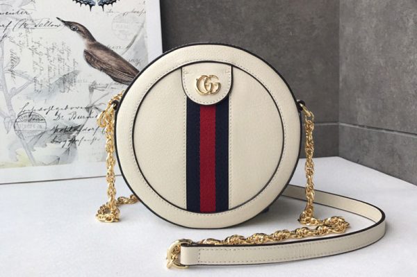 Replica Gucci ‎550618 Ophidia mini round shoulder bags White leather with Web