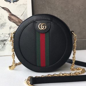 Replica Gucci ‎550618 Ophidia mini round shoulder bags Black leather with Web