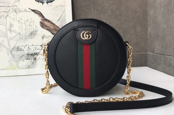 Replica Gucci ‎550618 Ophidia mini round shoulder bags Black leather with Web