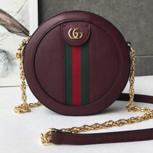 Replica Gucci ‎550618 Ophidia mini round shoulder bags Bordeaux leather with Web