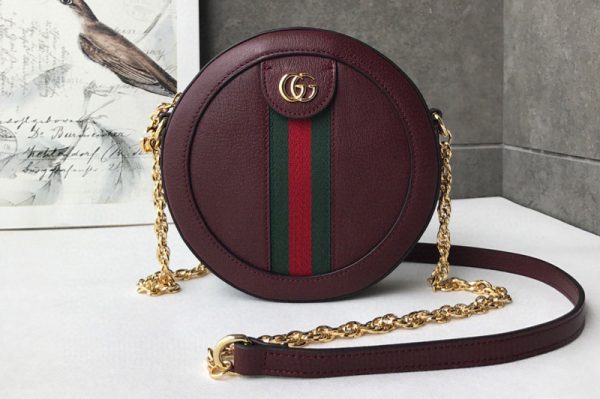 Replica Gucci ‎550618 Ophidia mini round shoulder bags Bordeaux leather with Web