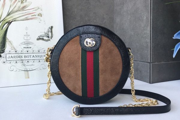 Replica Gucci ‎550618 Ophidia mini round shoulder bags Brown suede with Web