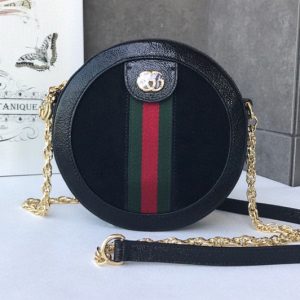 Replica Gucci ‎550618 Ophidia mini round shoulder bags Black suede with Web