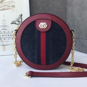 Replica Gucci ‎550618 Ophidia mini round shoulder bags Navy Blue suede with Web