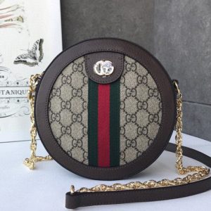 Replica Gucci ‎550618 Ophidia mini round shoulder bags Beige/ebony GG Supreme canvas with Web