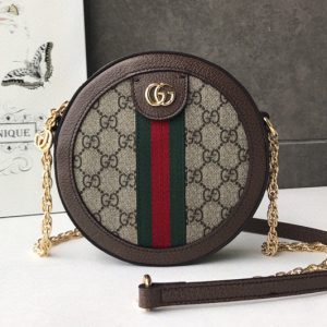 Replica Gucci ‎550618 Ophidia mini round shoulder bags Beige/ebony GG Supreme canvas with Print