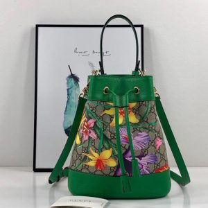 Replica Gucci ‎550621 Online Exclusive Ophidia GG Flora small bucket bag Green/GG Supreme canvas with Flora print