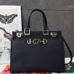 Replica Gucci 569712 Zumi grainy leather small top handle bag in Black grainy leather