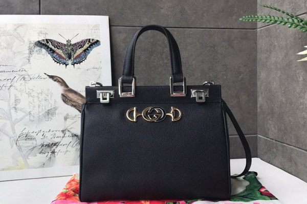 Replica Gucci 569712 Zumi grainy leather small top handle bag in Black grainy leather