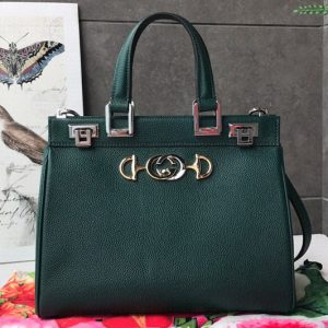 Replica Gucci 569712 Zumi grainy leather small top handle bag in Green grainy leather