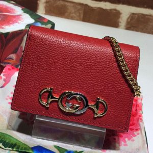 Replica Gucci 570660 Zumi grainy leather card case wallet in Red Grainy leather