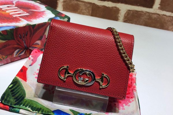 Replica Gucci 570660 Zumi grainy leather card case wallet in Red Grainy leather