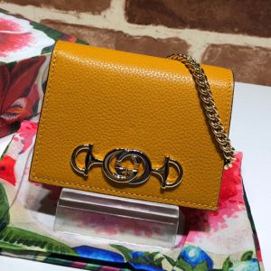 Replica Gucci 570660 Zumi grainy leather card case wallet in Yellow Grainy leather