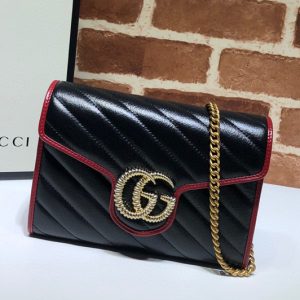 Replica Gucci 573807 GG Marmont series chain Bags in Black and Red Leather