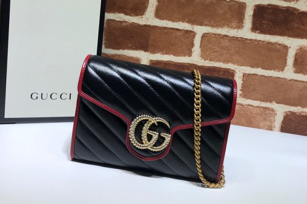 Replica Gucci 573807 GG Marmont series chain Bags in Black and Red Leather