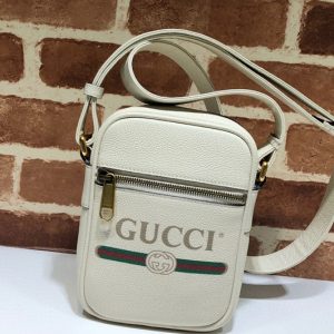 Replica Gucci 574803 Print leather shoulder bag in White Leather