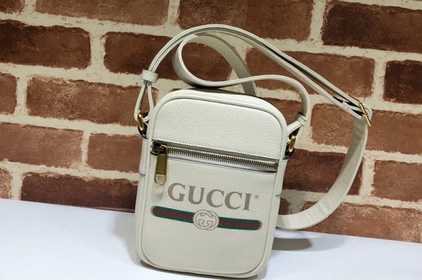 Replica Gucci 574803 Print leather shoulder bag in White Leather