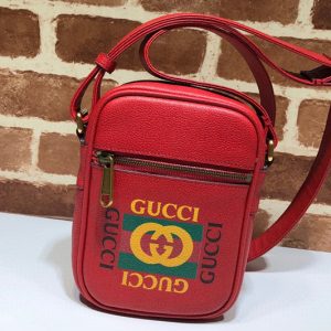 Replica Gucci 574803 Print leather shoulder bag in Red Leather