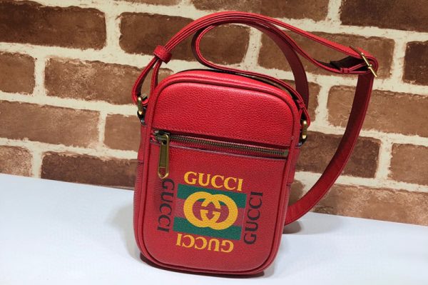 Replica Gucci 574803 Print leather shoulder bag in Red Leather