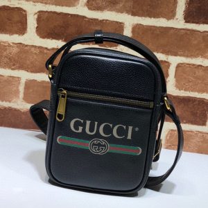 Replica Gucci 574803 Print leather shoulder bag in Black Leather