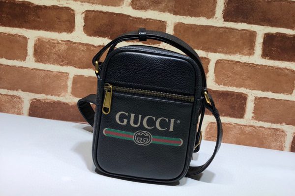 Replica Gucci 574803 Print leather shoulder bag in Black Leather