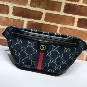 Replica Gucci 574968 GG velvet belt bag in Blue and beige GG velvet