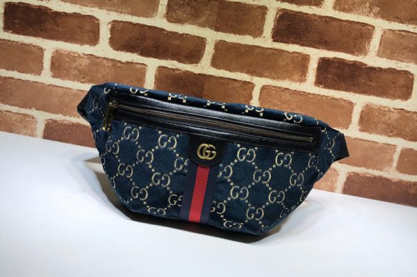 Replica Gucci 574968 GG velvet belt bag in Blue and beige GG velvet