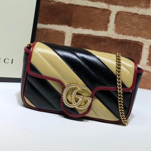 Replica Gucci ‎574969 GG Marmont super mini bag in Black/Beige Matelasse leather