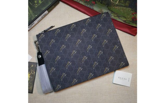 Replica Gucci 575136 Bestiary pouch with Tigger Black and grey GG Supreme canvas