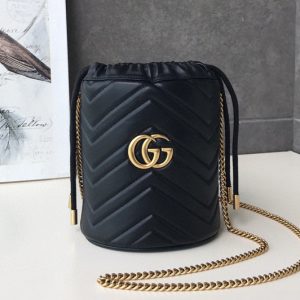 Replica Gucci 575163 GG Marmont mini bucket bag Black matelasse chevron leather