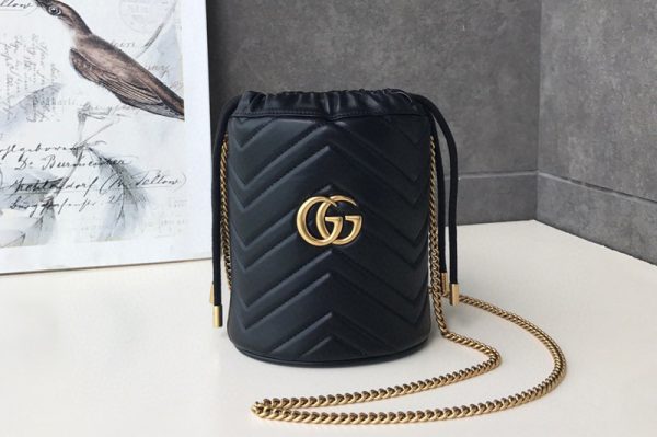 Replica Gucci 575163 GG Marmont mini bucket bag Black matelasse chevron leather