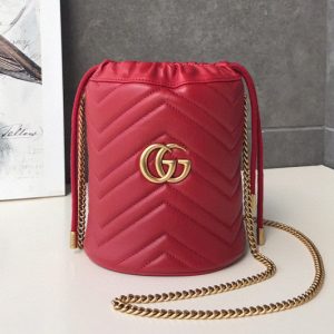 Replica Gucci 575163 GG Marmont mini bucket bag Red matelasse chevron leather