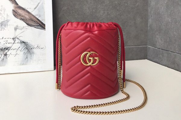 Replica Gucci 575163 GG Marmont mini bucket bag Red matelasse chevron leather