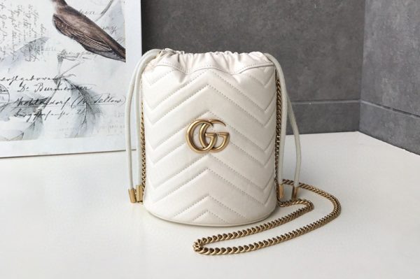 Replica Gucci 575163 GG Marmont mini bucket bag White matelasse chevron leather