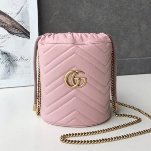 Replica Gucci 575163 GG Marmont mini bucket bag Pink matelasse chevron leather