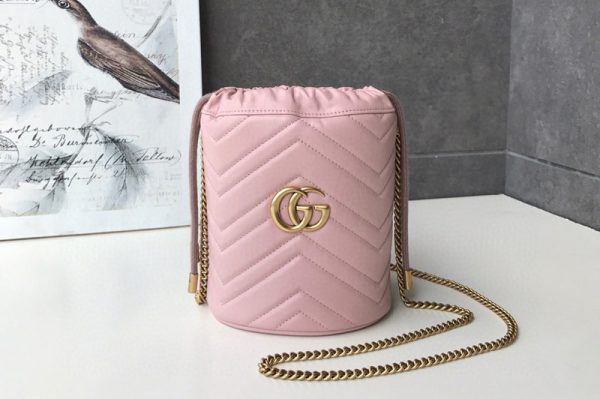 Replica Gucci 575163 GG Marmont mini bucket bag Pink matelasse chevron leather