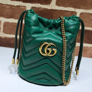 Replica Gucci 575163 GG Marmont mini bucket bag in Green chevron leather